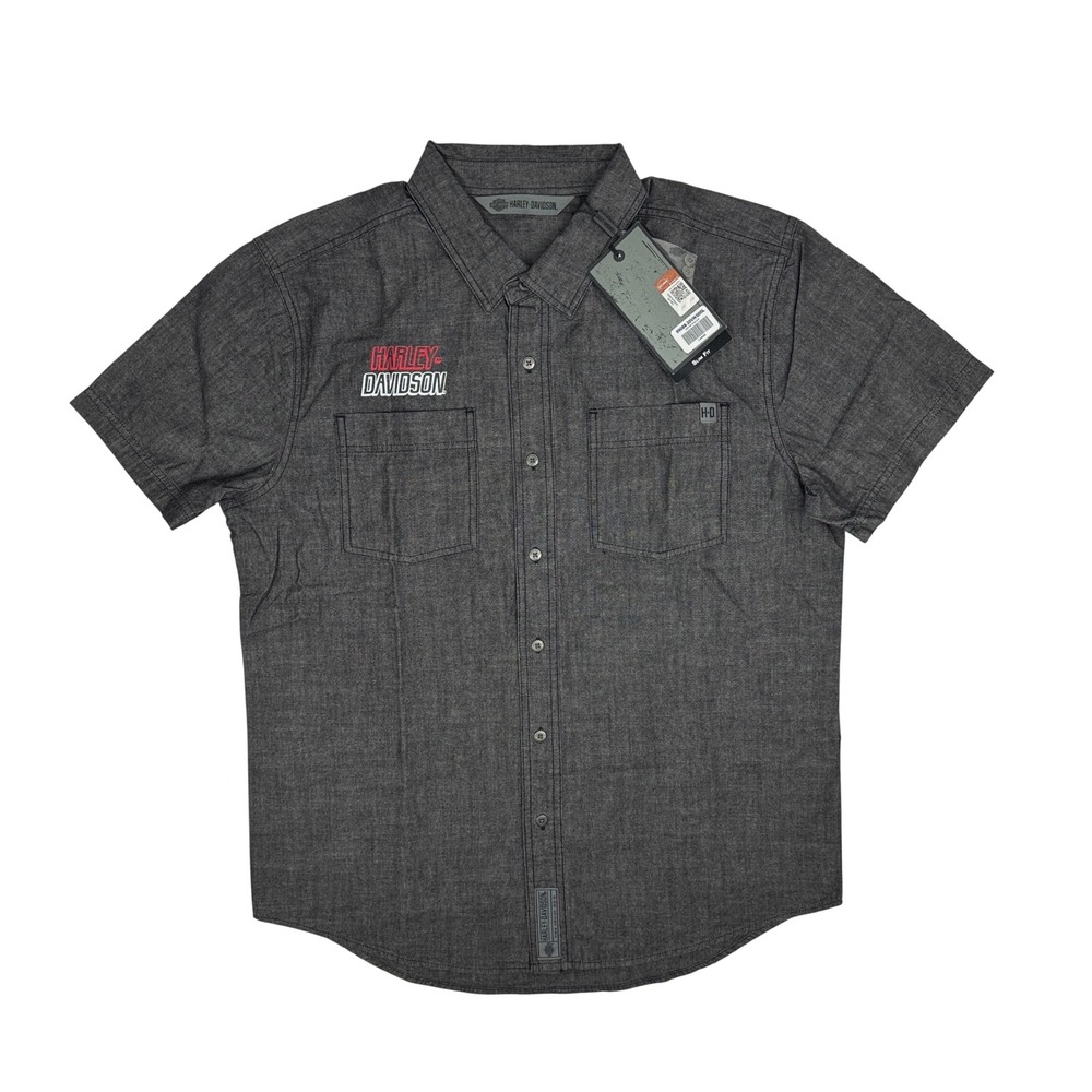 Harley Davidson Chambray Button Down Shirt NWT Men Large L Slim Fit 99088-20VH